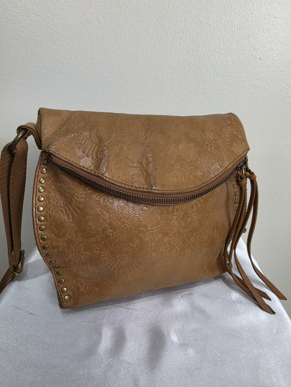 The Sak Tan Floral-Embossed Leather Crossbody
